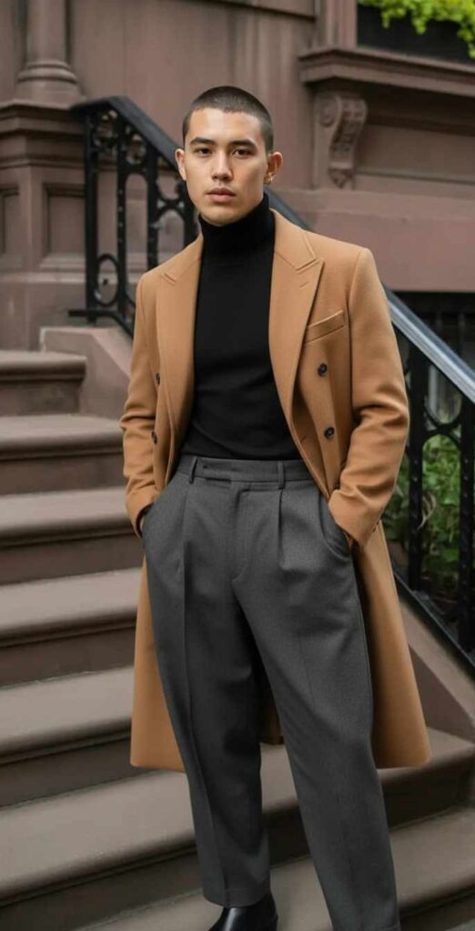 Turtleneck + Long Coat Combo