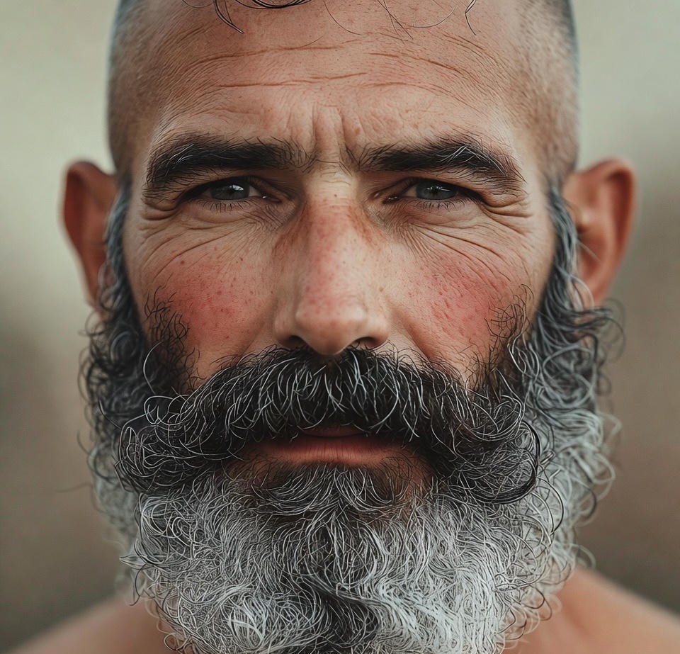 Curly beard with faded sides, textured facial hair, realistic curls, detailed male portrait, soft lighting