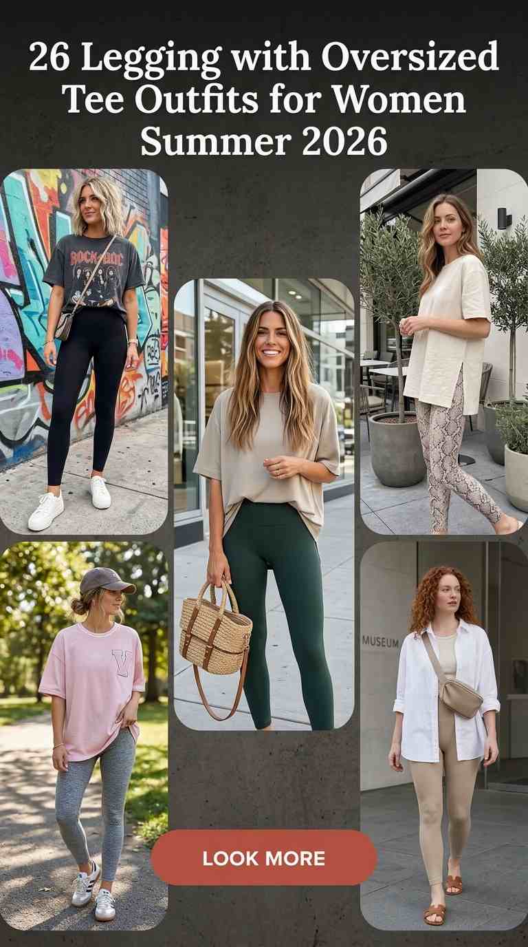 26 Stylish Legging with Oversized Tee Outfits for Women This Summer 2026