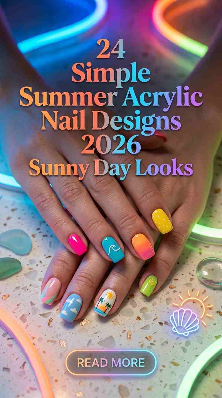 24 Simple Summer Acrylic Nail Designs for Women 2026 Fresh Sunny Day Looks
