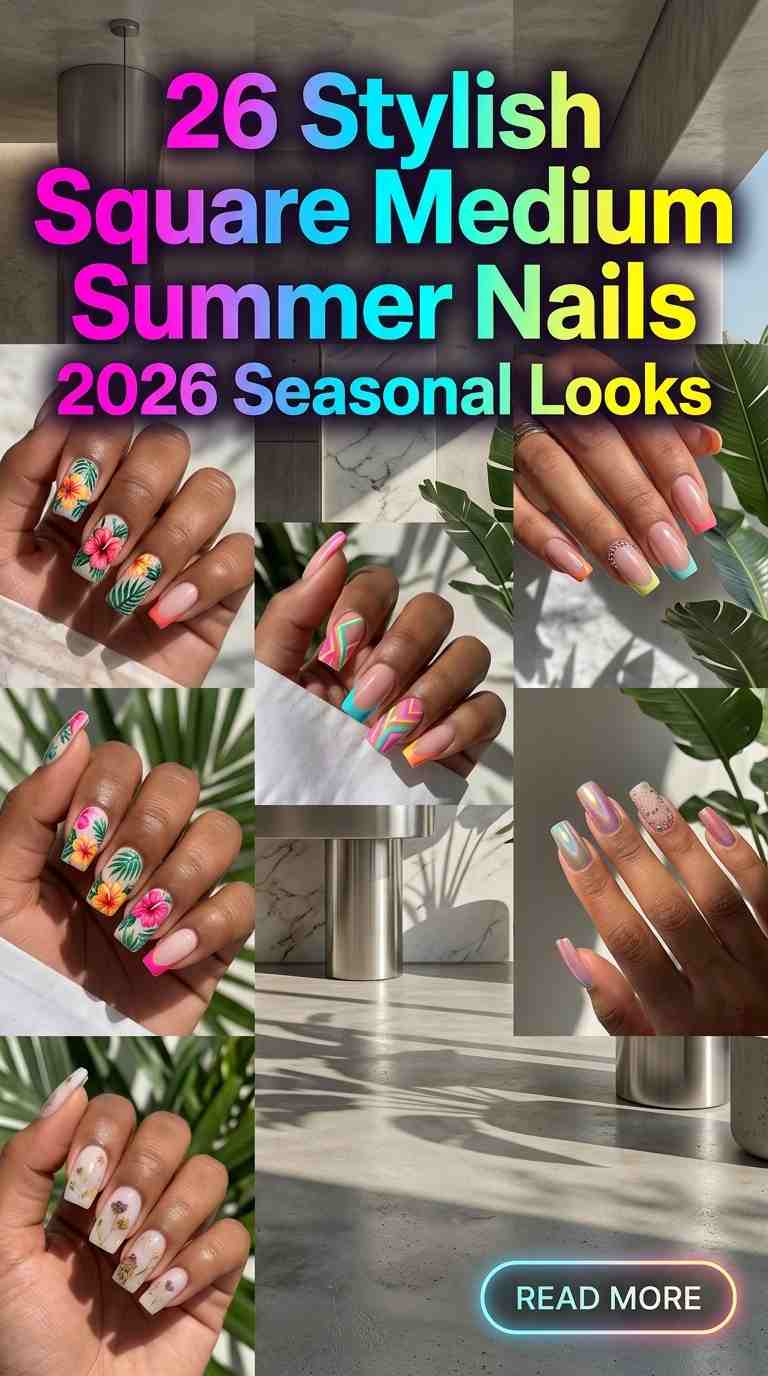 26 Square Medium Summer Nails for Women 2026 Chic Seasonal Nail Looks
