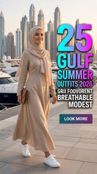 25 Gulf Summer Outfits for Women 2026 Chic & Breathable Modest Fashion Ideas